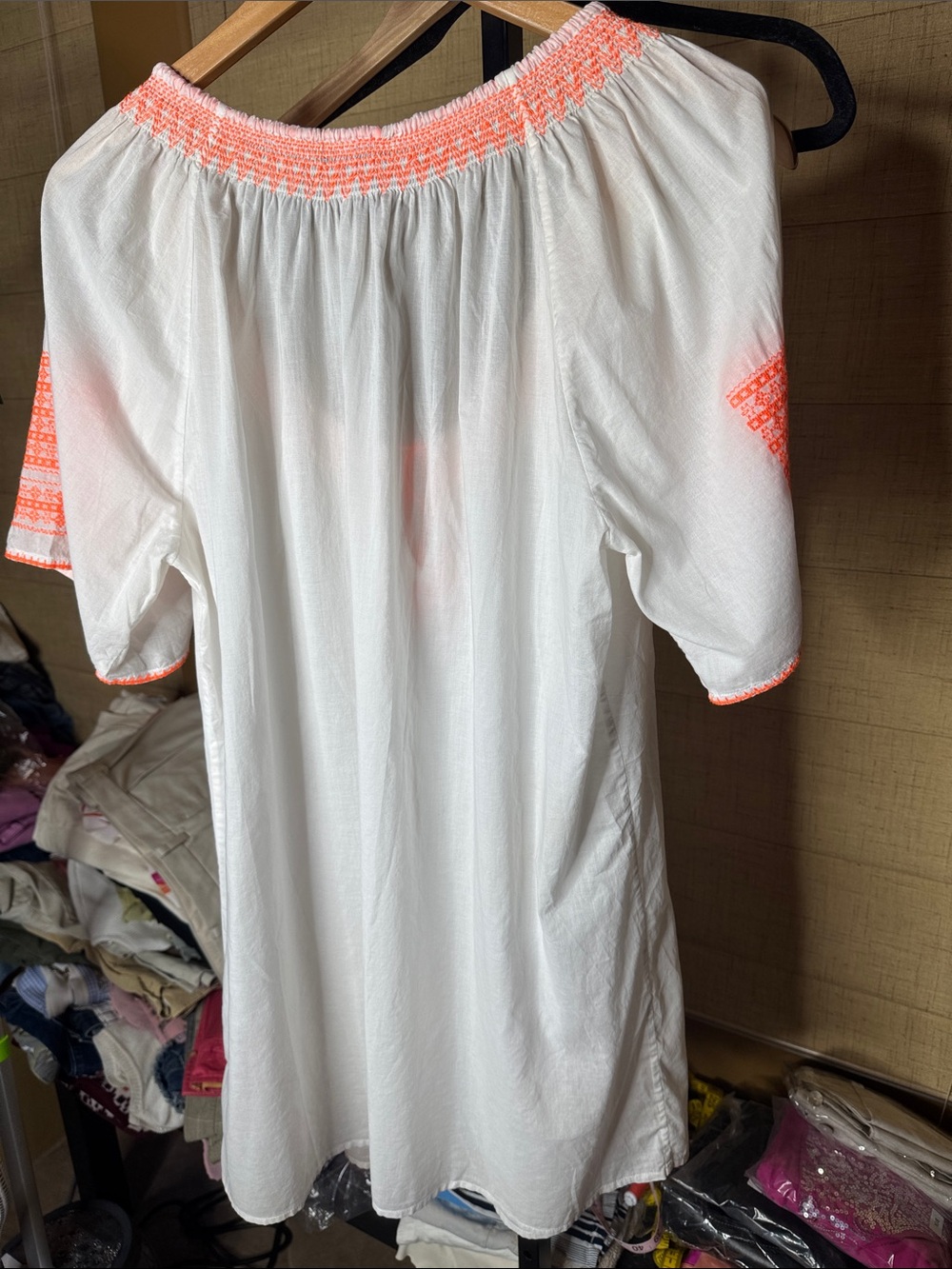 J.Crew White Neon Orange Embroidered Cotton Tunic Mini Dress Size Large - Picture 7 of 7